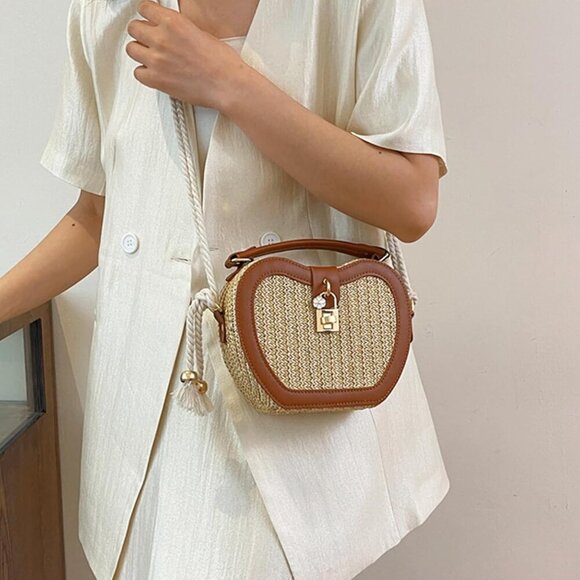 Straw Beach Purse for Women Crossbody Tote Short Handle Summer Handbag - Picture 6 of 6